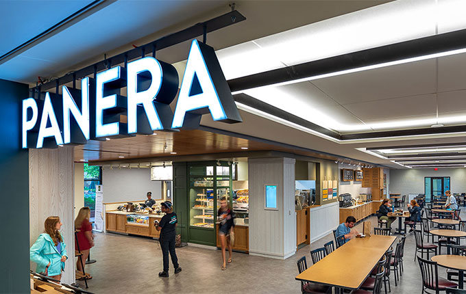 Internal entrance to Panera on the first floor of the Russell House