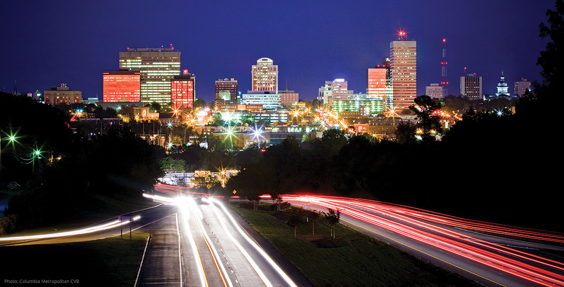 Columbia skyline at night