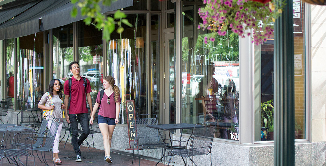 Students walking on main street