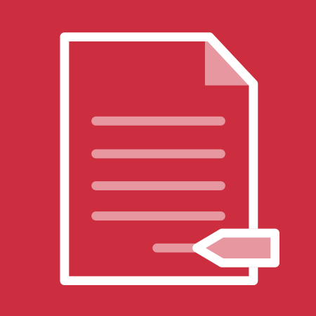 Icon of a document with a signature line on a red background