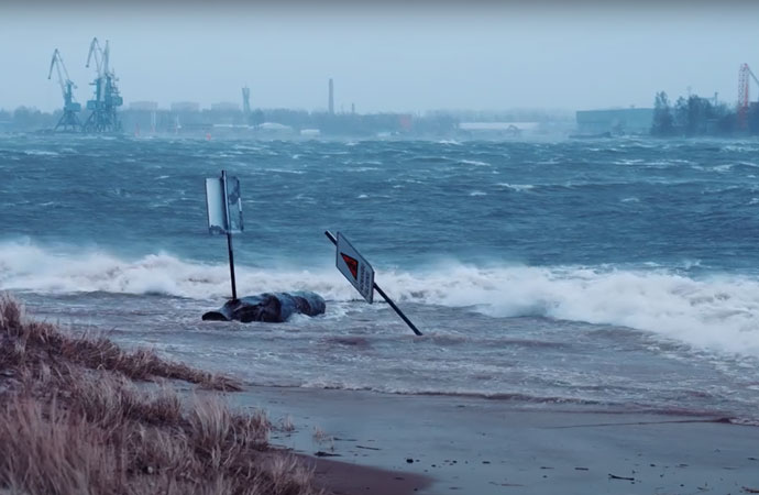 coastal storm damage at a beach