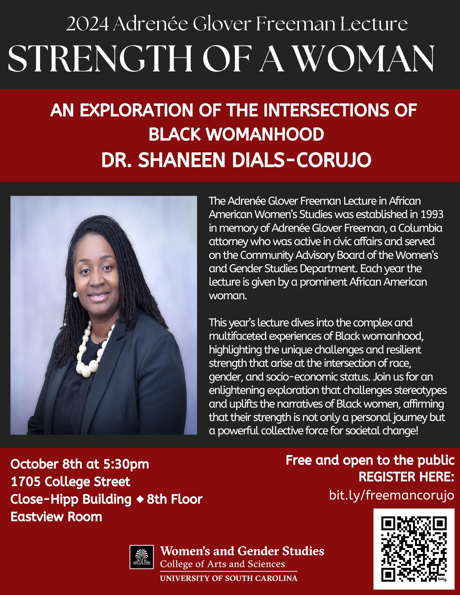 Flyer for the 2024 Freeman Lecture Featuring Dr. Shaneen Corujo