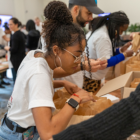 Student participating in community service