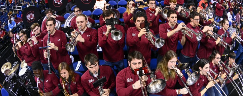 Band playing in basketball stands
