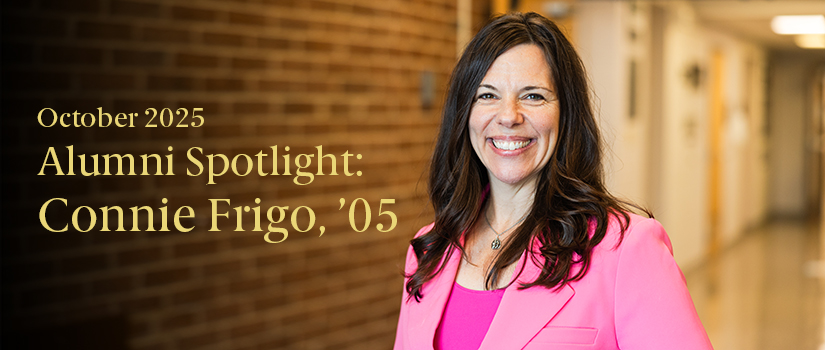 A banner showing the September Alumni Spotlight member Connie Frigo