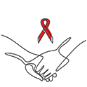 AIDS ribbon with two hands shaking