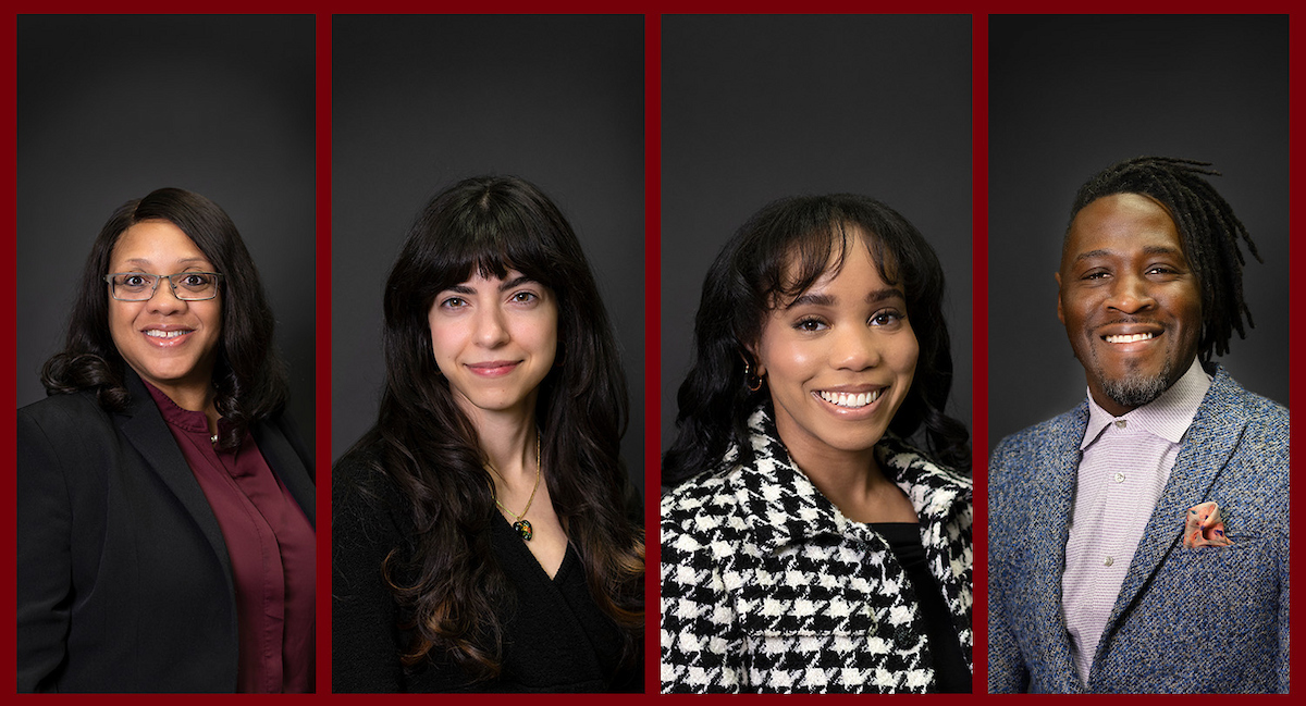 photo collage of four people against a dark background