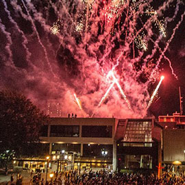 Fireworks outside of Russell House