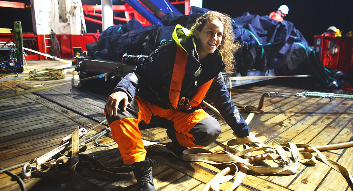 woman working on ship deck